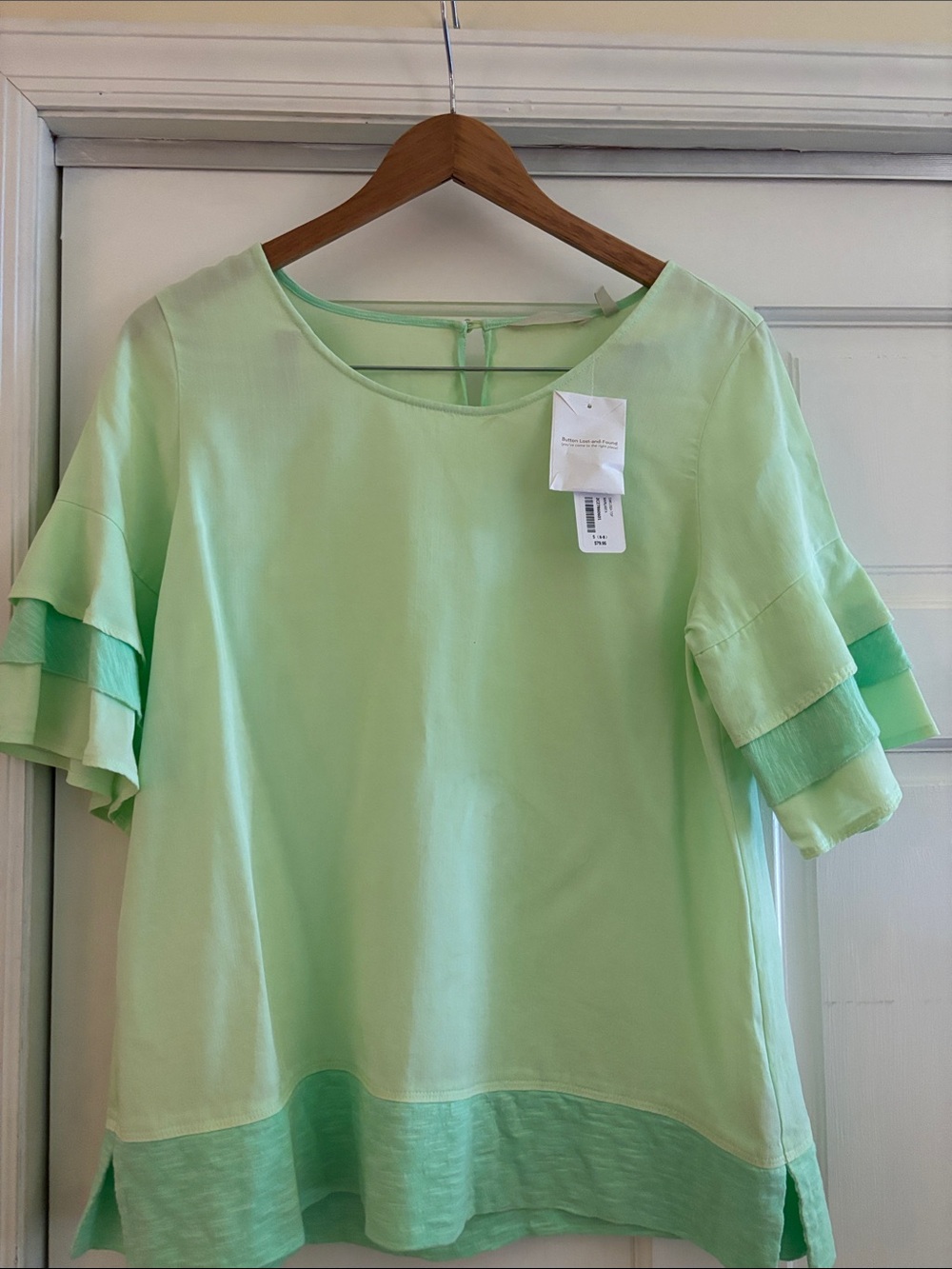 Soft Surroundings Mint Green Layered Ruffle Sleeve Blouse